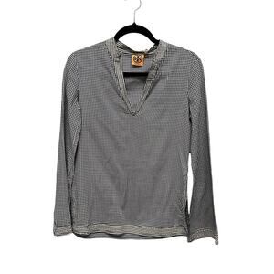 Tory Burch Navy White Sequin Split Neck Polka Dot Long Sleeve Top Womens 2